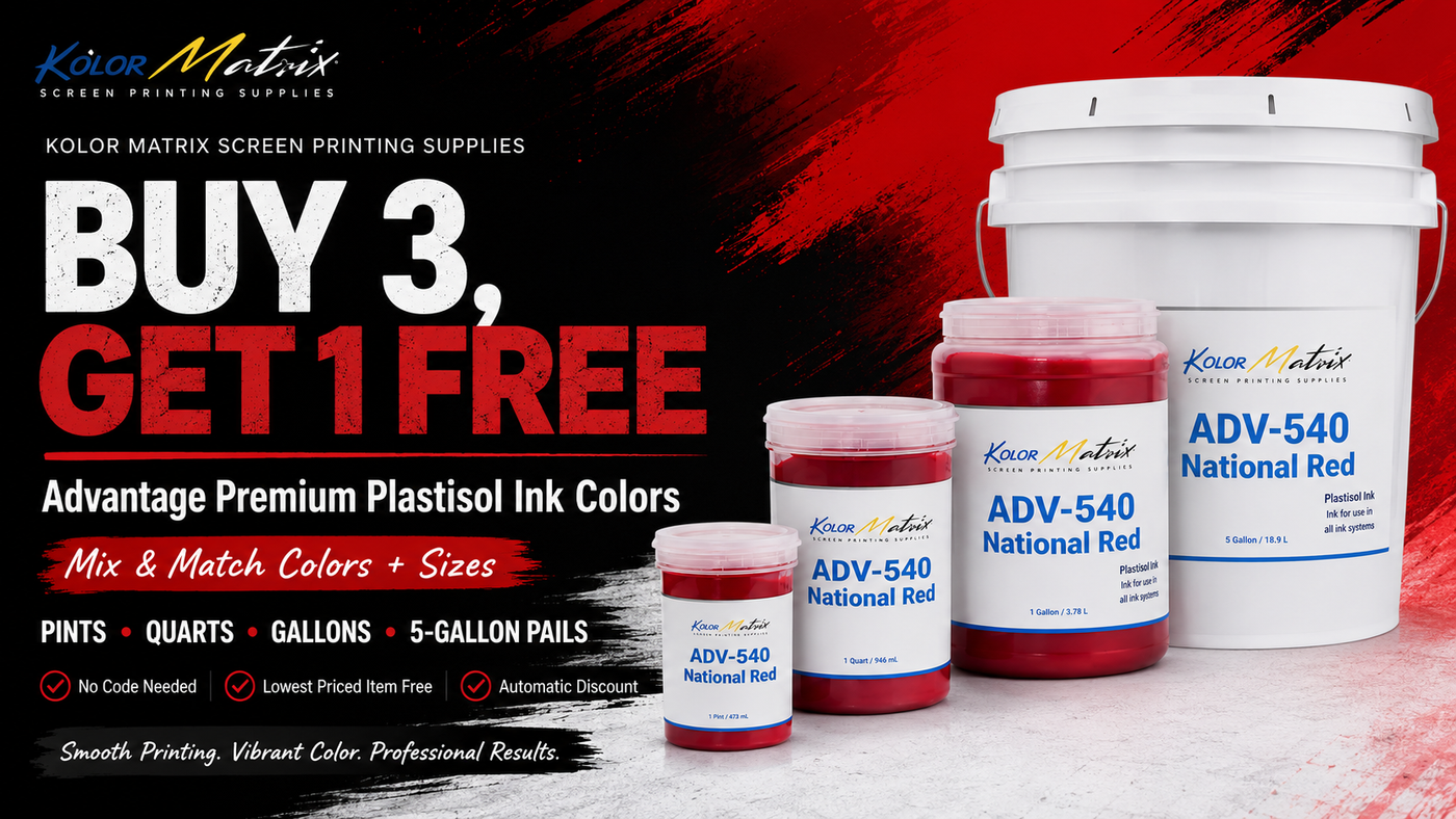 Buy 3 Get 1 Free on Advantage Premium Plastisol Ink Colors