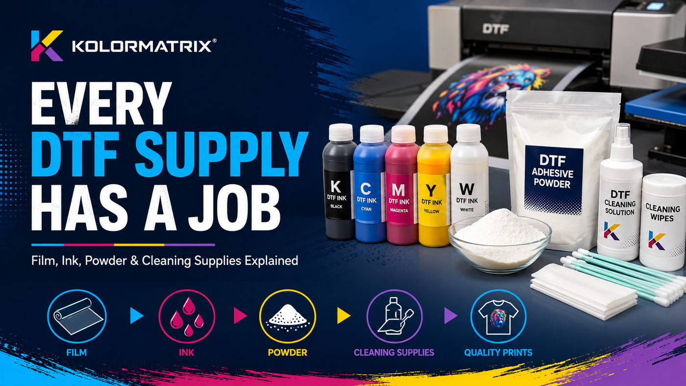 Every DTF Supply Has a Job: Film, Ink, Powder &amp; Cleaning Supplies Explained