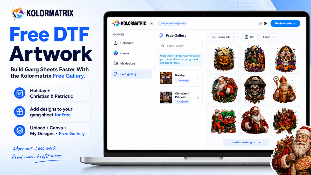 Free DTF Artwork: Build Gang Sheets Faster With the Kolormatrix Free Gallery