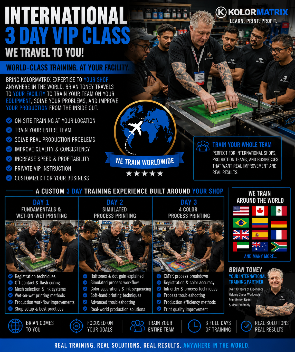 Promotional graphic for KolorMatrix's International 3 Day VIP Class training program.