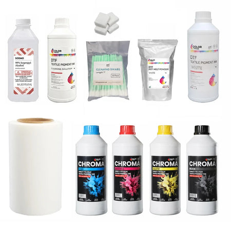 DTF Station Supply Bundle - 13.78" Quick Glide Roll and Chroma CMYK Ink.