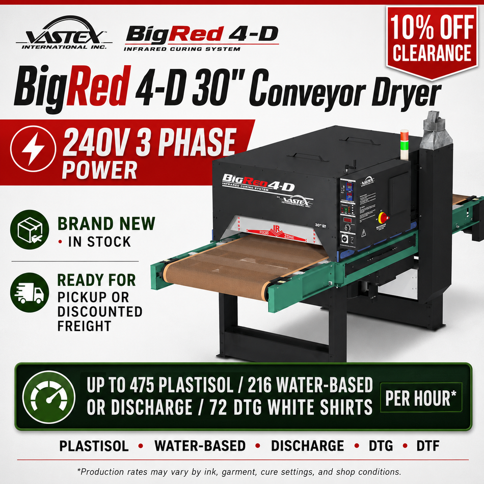 Vastex BigRed 4D 30" Conveyor Dryer – 240V 3 Phase – 10% Off Clearance