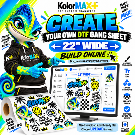 Create Your DTF Gang Sheet 34" width KolorMAX+ Online Builder.