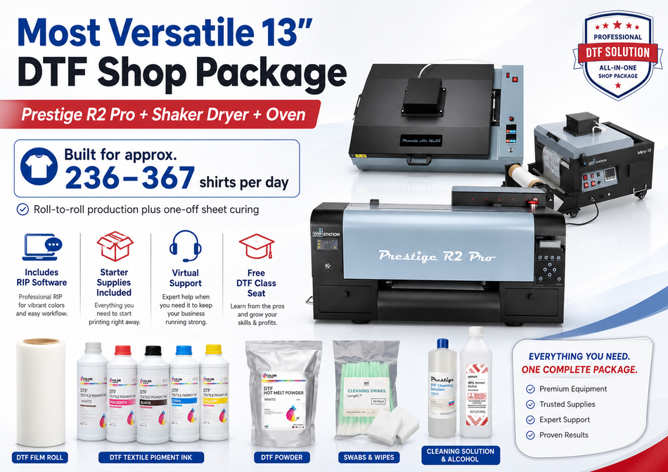 Prestige R2 Pro 13" DTF Printer + Shaker Dryer + Oven Bundle